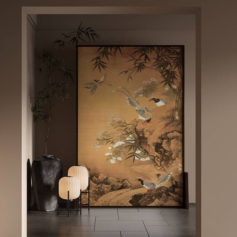 Tan Contemporary Indoor Opaque Single Panel Pine Wood Wall Partition with 1 Panel