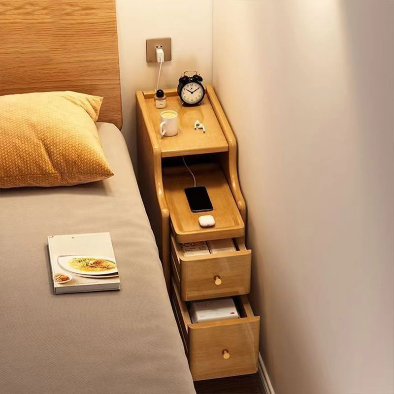 Modern Simple Style Drawer Storage Nightstand with 2 Drawers, 1 Shelf, Natural Wood Countertop, and Leg
