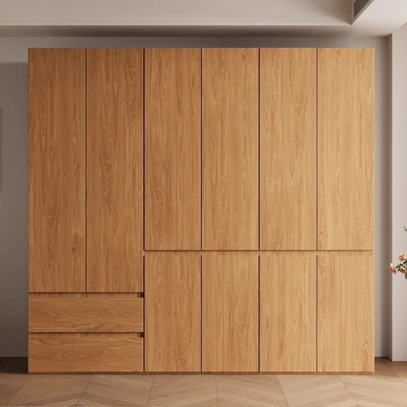 Wood Grain Modern Composite Wood Cabinet Armoire with Soft Close Drawer, Soft Close Door, Interior Shelves, and Clothing Rod