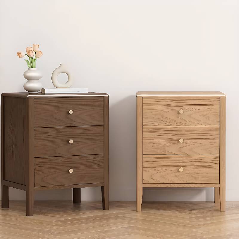 Modern Simple Style Drawer Storage Nightstand with 3 Drawers, Wood Countertop, and Leg