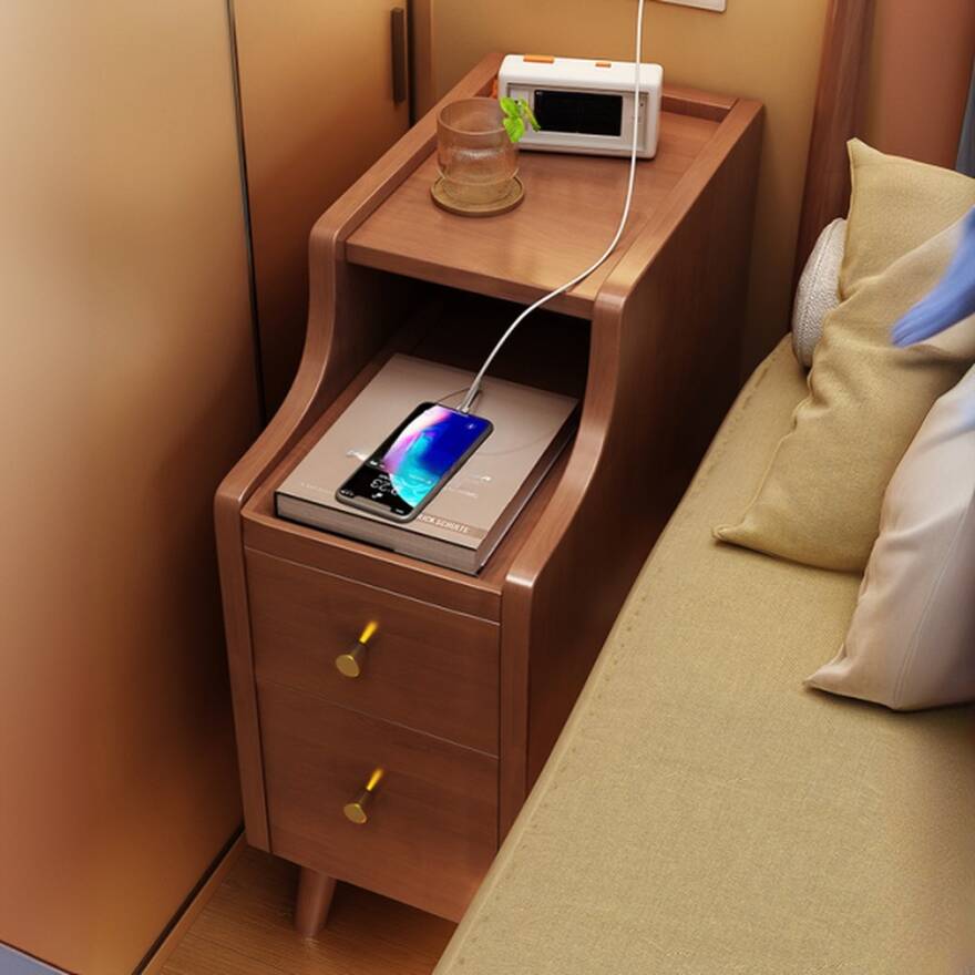 Modern Simple Style Natural Wood Drawer Storage Nightstand with 2 Drawers, 1 Shelf, and Leg