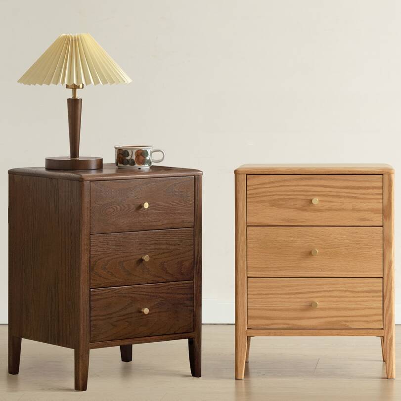 Modern Simple Style Drawer Storage Nightstand with 3 Drawers, Natural Wood Countertop, and Leg