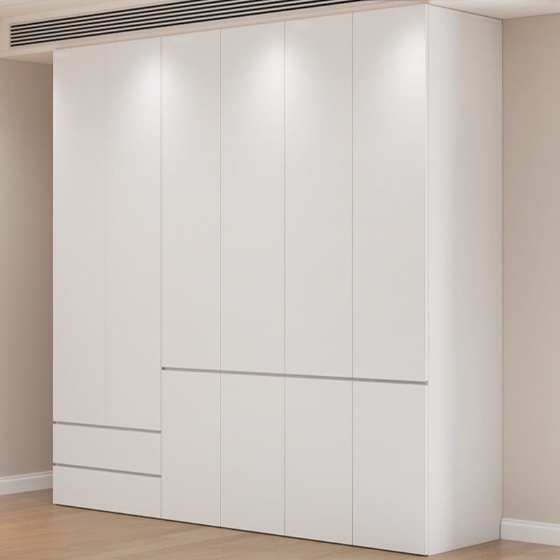 Simple White Composite Wood Almirah with 2-Drawer/4-Drawer, Interior Shelves, Hanging Rod