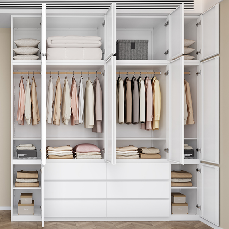 Chalk Modern Steel Cabinet Armoire with Adaptable Shelf, Soft Close Drawer, Soft Close Door, and Clothing Rod