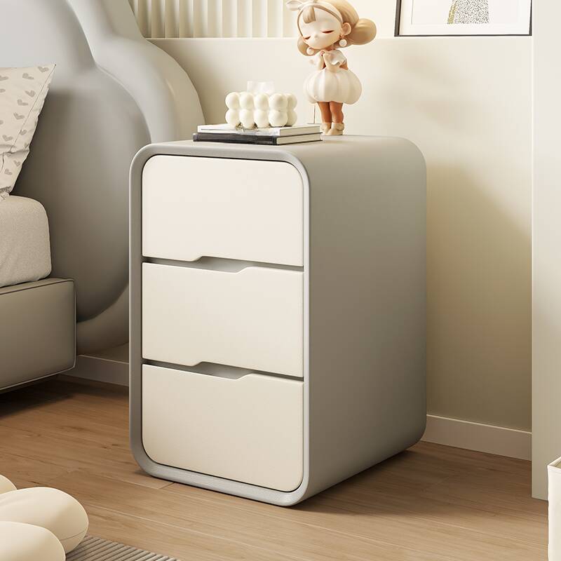 Modern Simple Style Drawer Storage Nightstand with 3 Drawers and Leatherette Countertop
