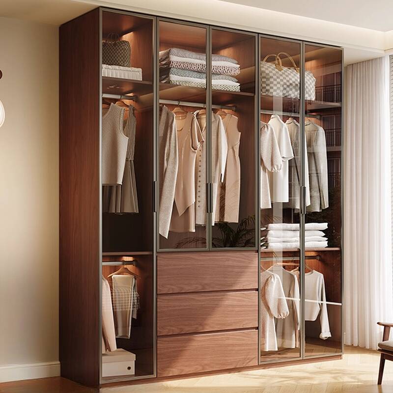 Cocoa Modern Timber Cabinet Armoire with Soft Close Drawer, Soft Close Door, Interior Shelves, and Clothing Rod
