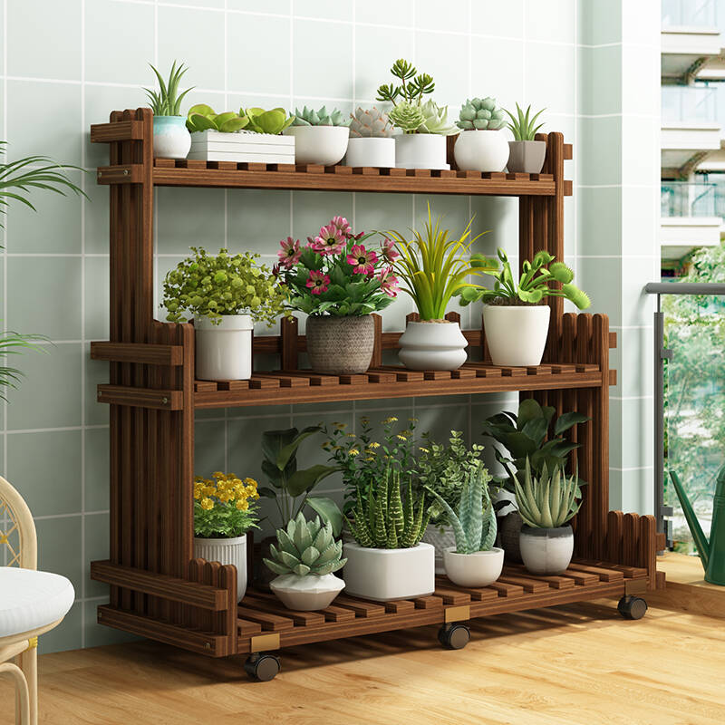 Rectangle Composite Wood Plant Rack with Caster Wheels