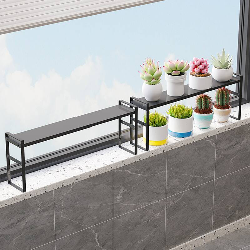 2 Tiers Rectangle Metal Plant Rack with 1 Piece and 2 Shelves Sleighing Base