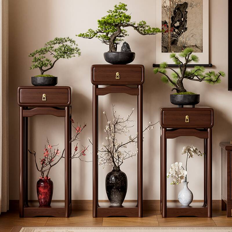 Square/Rectangle Wood Plant Stand Side Table with Drawer