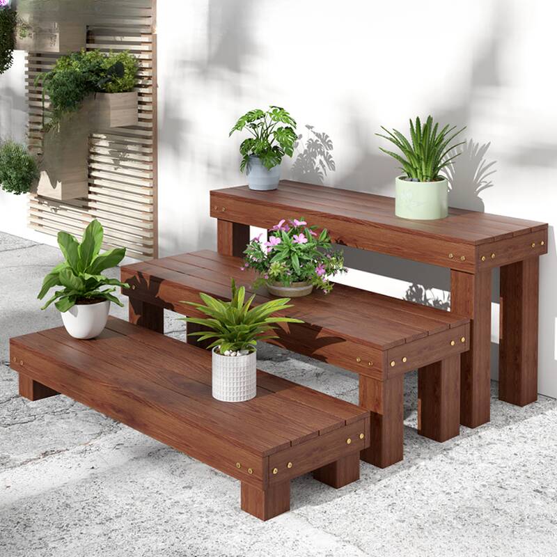Cocoa 1 Tier Rectangle Plant Rack with Composite Wood Top, 1 Piece Set with Legs
