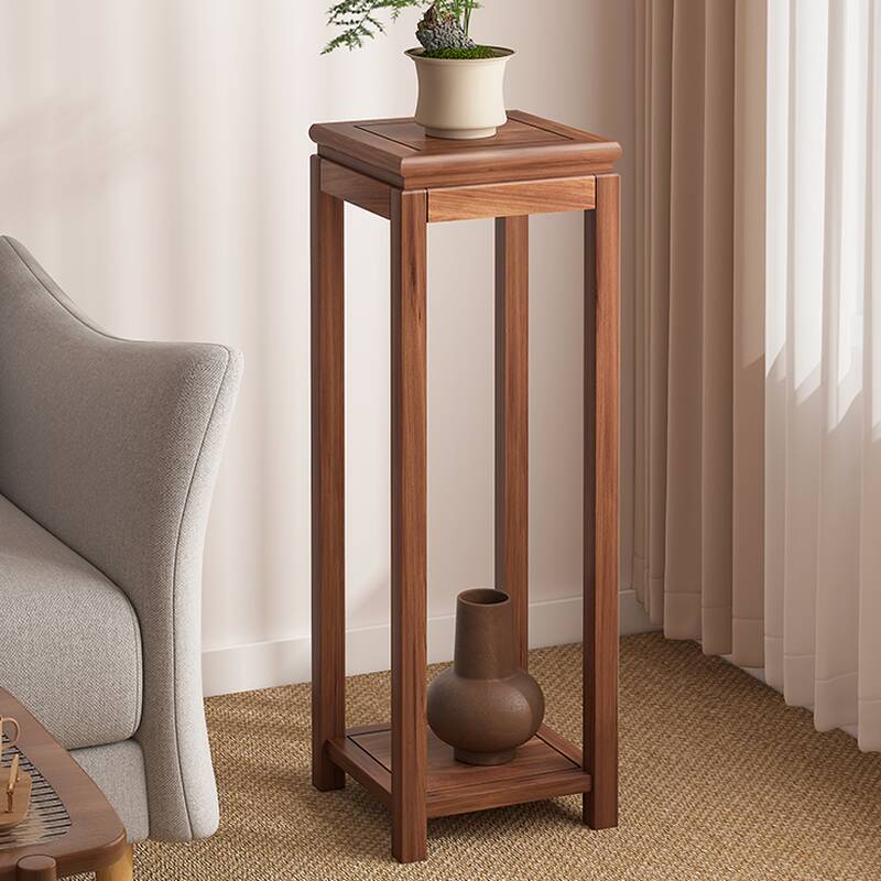 Cocoa Wooden 1 Piece Set Plant Side Table Square/Rectangle with 2 Tiers & 2 Shelves & Legs