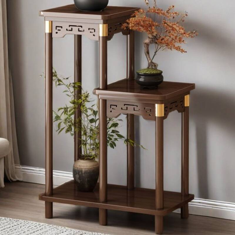 1 Piece Set 2 Tiers/3 Tiers Cocoa Square/Rectangle Wood Plant Stand Side Table with 2 Shelves/3 Shelves and Legs