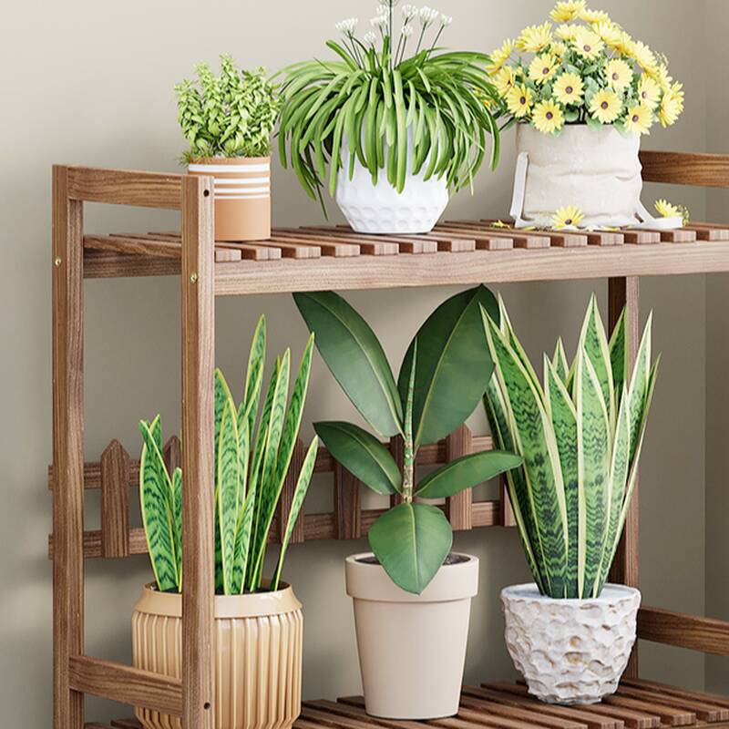 2 Tiers Rectangle Composite Wood Plant Rack with 1 Piece and 2 Shelves Solid Base