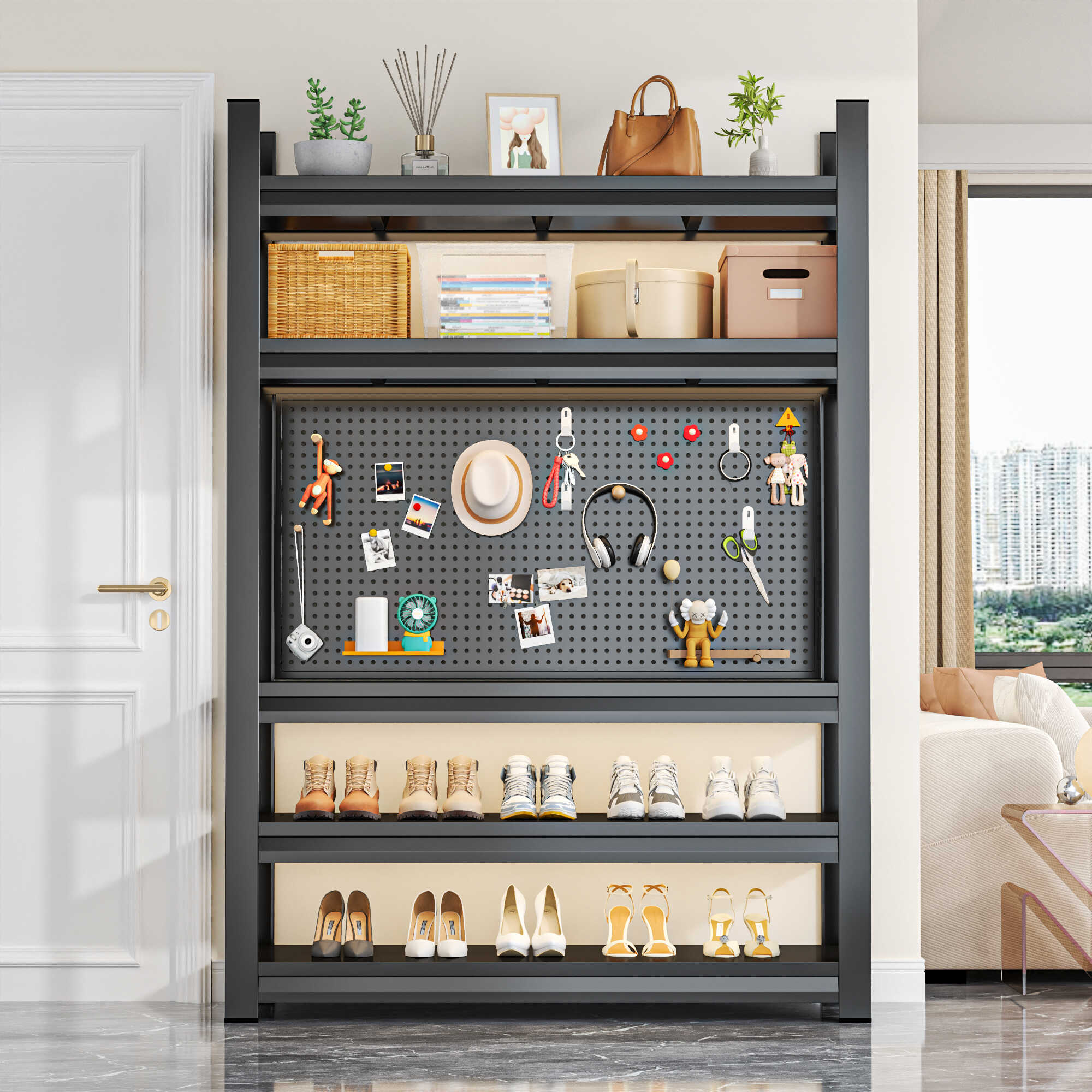 Steampunk Steel Storage Rack with Storage Shelves and Unattached Installation