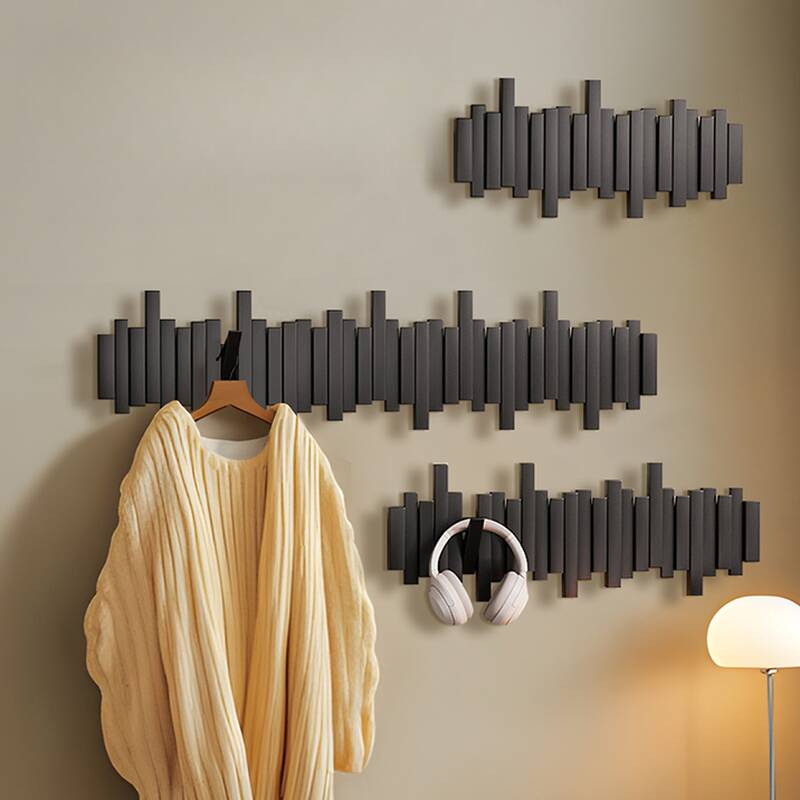 Modern Floating Mount Coat Tree with Natural Wood Frame and Wood Hook