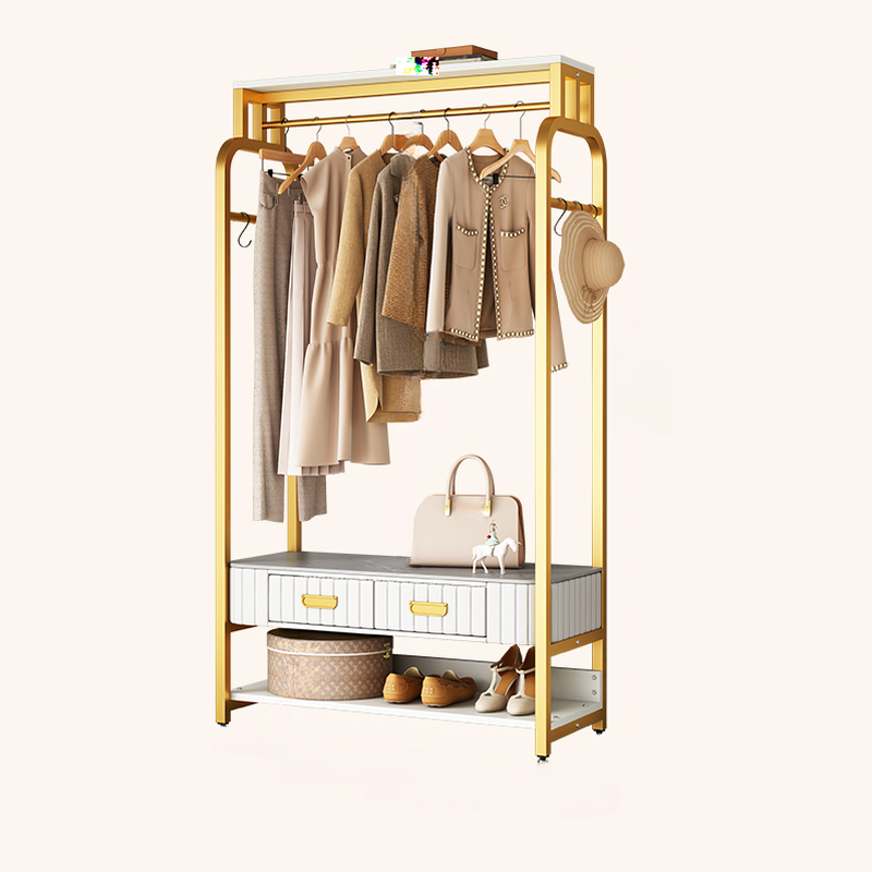 Modern Coat Tree with Open-air Storage and Sintered Stone Bench