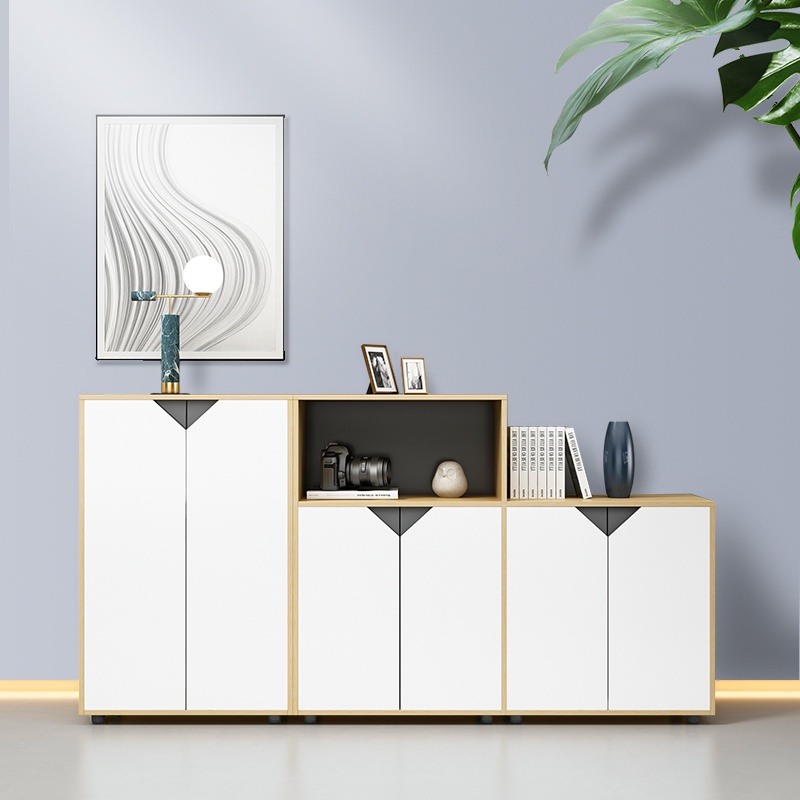 Art Deco Moisture-proof Manufactured Wood Office Storage Cabinets with Shelving, 2 Doors, 4 Legs, and 1-Wide Compartment