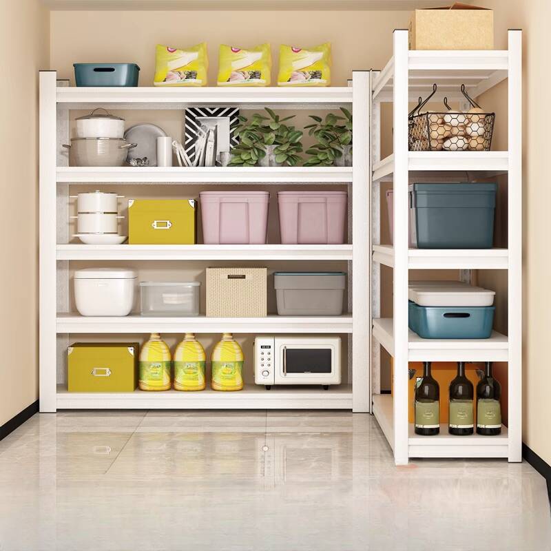 White Modern Simple Style Food Storage Shelf with Steel Frame, Unattached