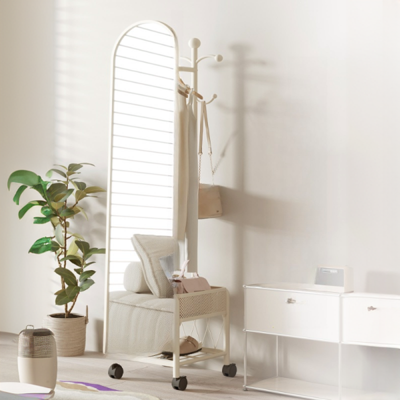 Modern Coat Tree with Mirroring and Double Prong Hooks