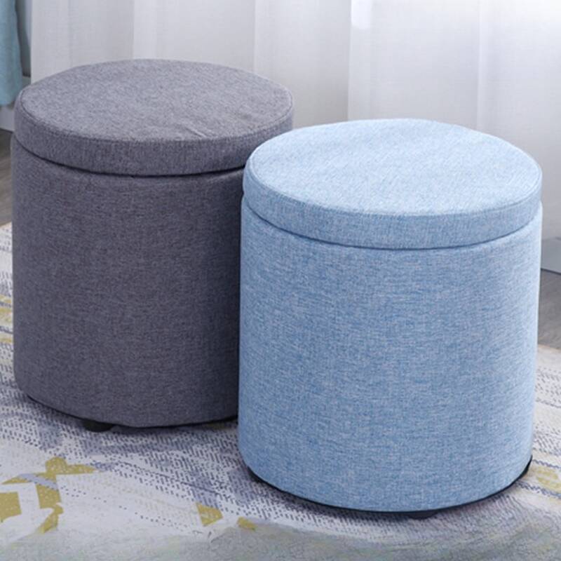 Modern Simple Style Orbicular Solid Colour Storage Ottoman in Magenta/Light Green/Oatmeal with Natural Wood Frame and Lift-Off Lid