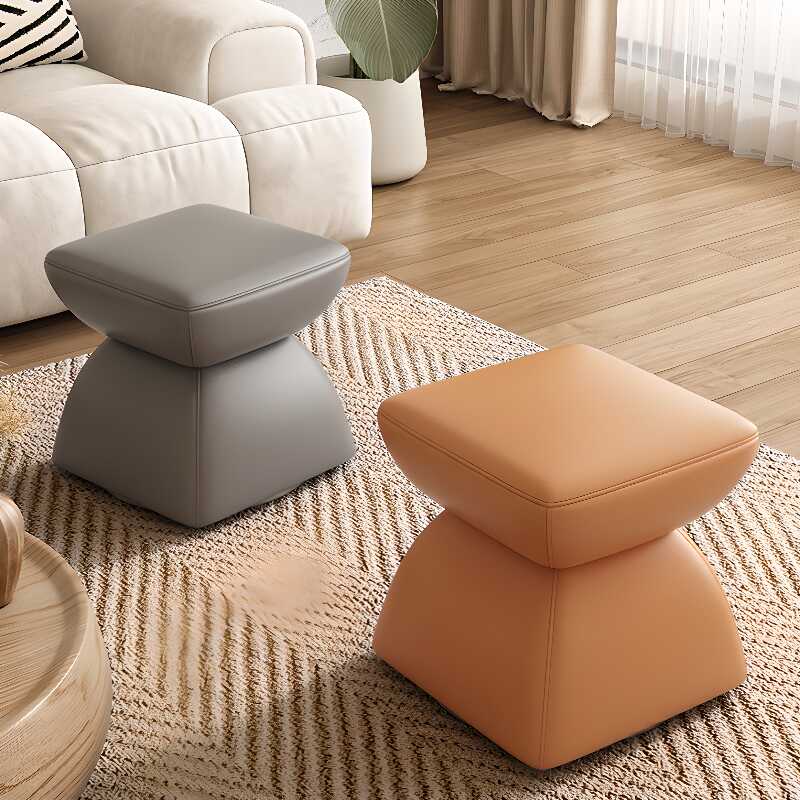 Modern Simple Style Square Solid Colour Standard Ottoman in Faux Leather with Gray/Light Brown/Oatmeal