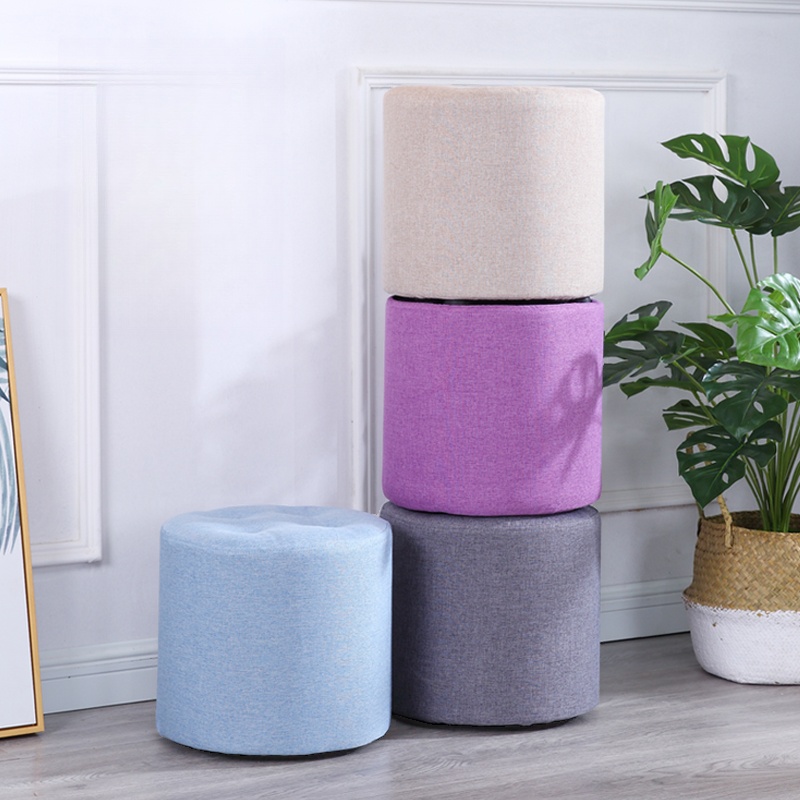 Modern Orbicular Solid Colour Standard Ottoman with Natural Wood Frame and Tufted Design