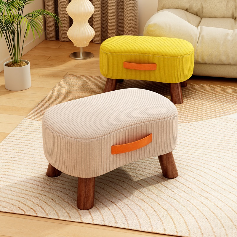 Modern Simple Style Unique Solid Colour Standard Ottoman in Corduroy with Lemon/Sage/Light Brown