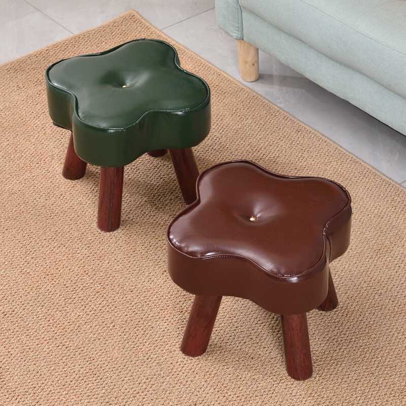 Modern Simple Style Orbicular Solid Colour Standard Ottoman in Faux Leather with Navy Blue/Citrus Colour/Cream Upholstery