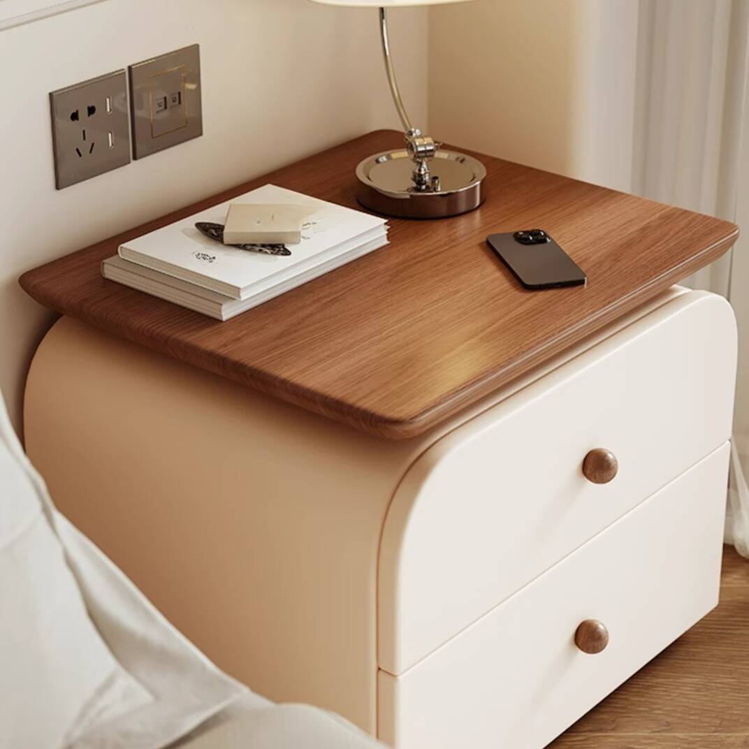 Art Deco Nightstand With Drawer Storage with 2 Drawers and Leatherette Countertop