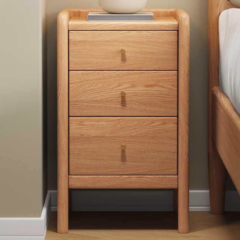 Natural Colour Art Deco 3 Tiers Nightstand With Drawer Storage in Oak