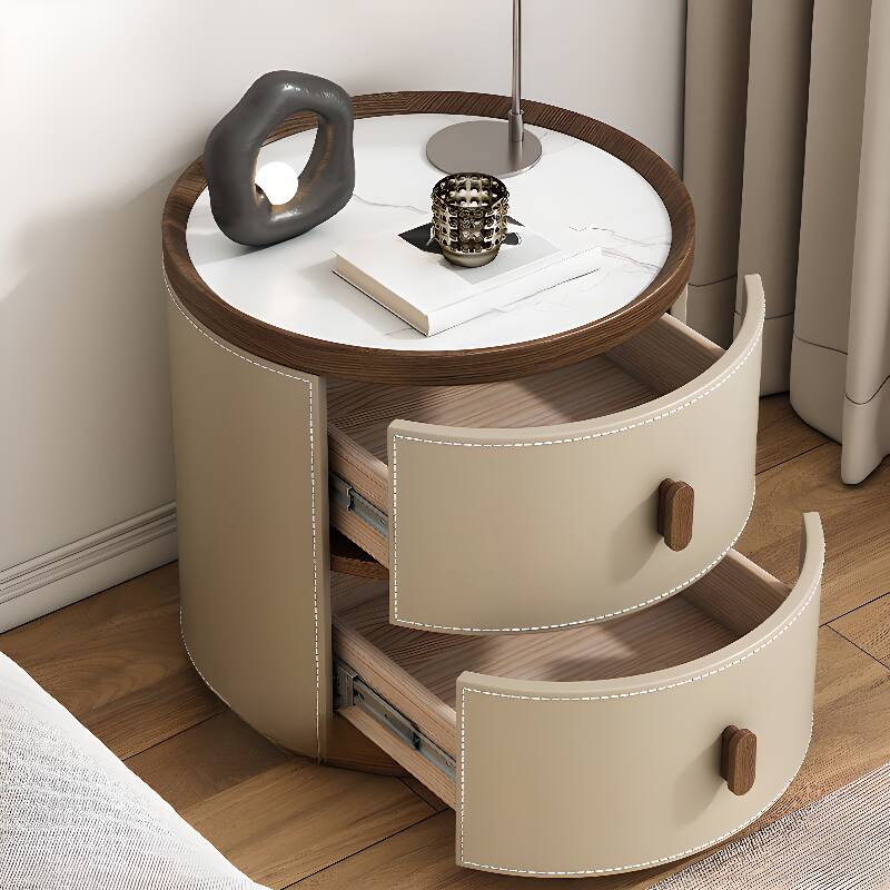 Art Deco 2 Tiers Nightstand With Drawer Storage and Stone Countertop