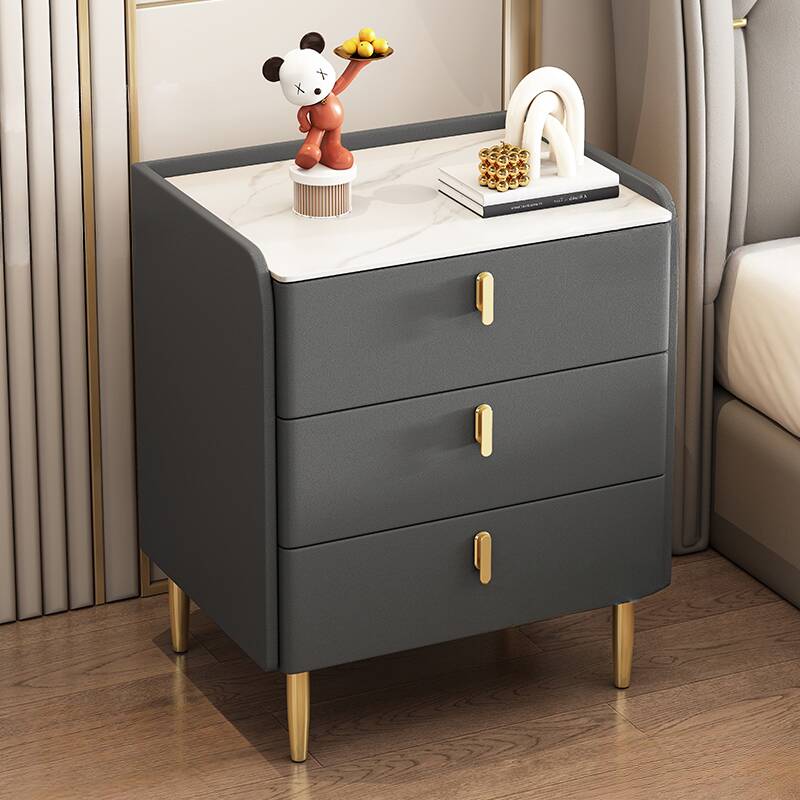 Art Deco 3 Tiers Nightstand With Drawer Storage in Stone