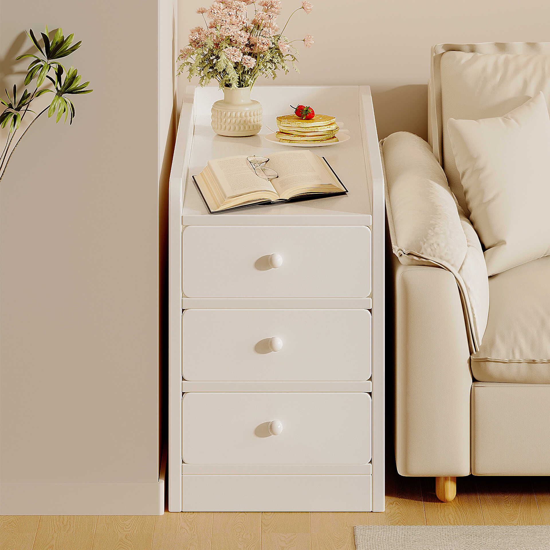 Art Deco Nightstand With Drawer Storage/Open Nightstand with Composite Wood Countertop