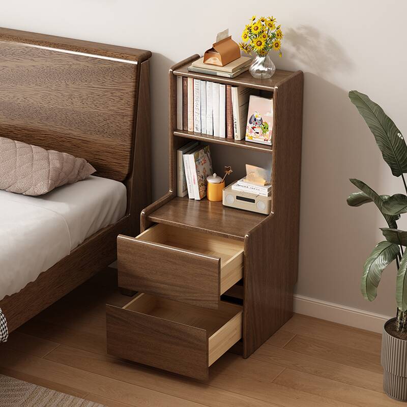 Art Deco Open Nightstand with 2 Shelves and Walnut Countertop