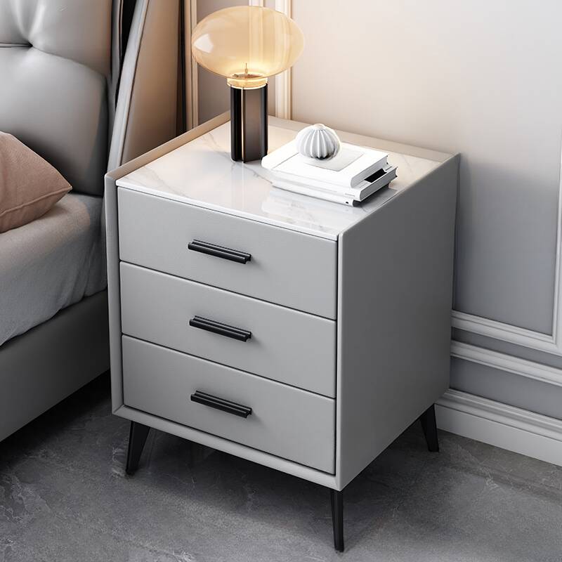 Organic Modern/Art Deco 3 Tiers Nightstand With Drawer Organization Featuring Stone Countertop