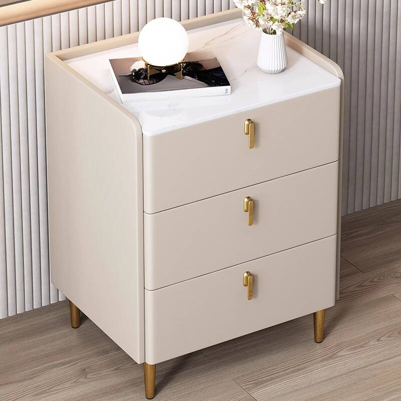 Art Deco 3 Tiers Nightstand With Drawer Organization Featuring Stone Countertop