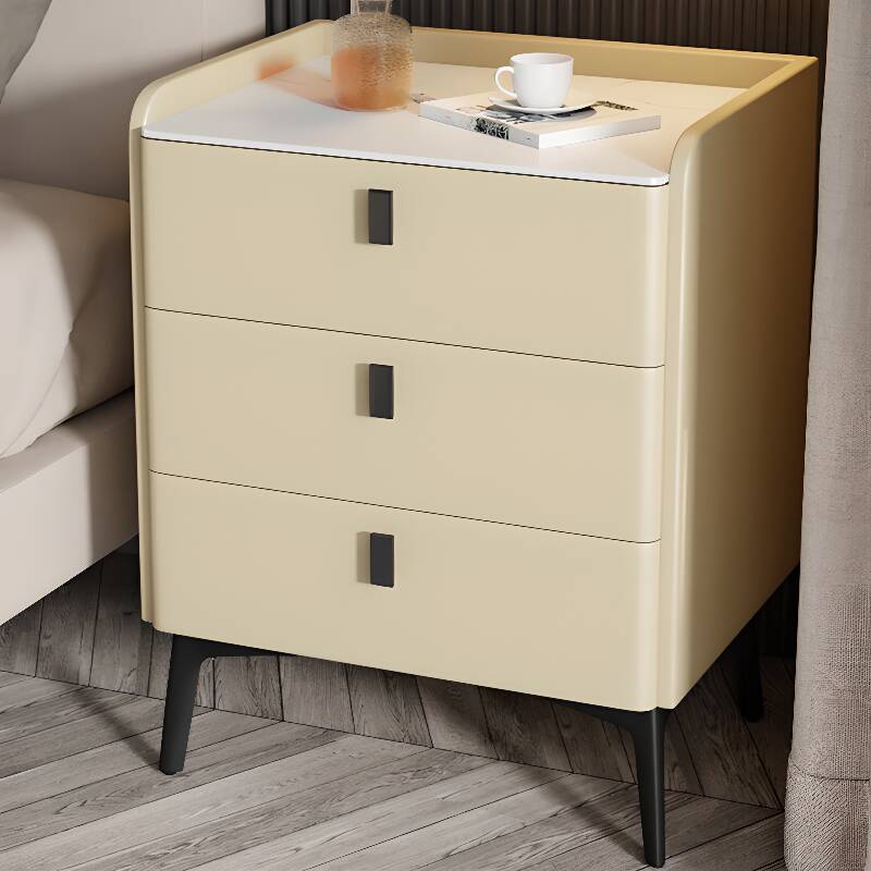 Art Deco/Organic Modern 3 Tiers Nightstand With Drawer Organization Featuring Stone Countertop
