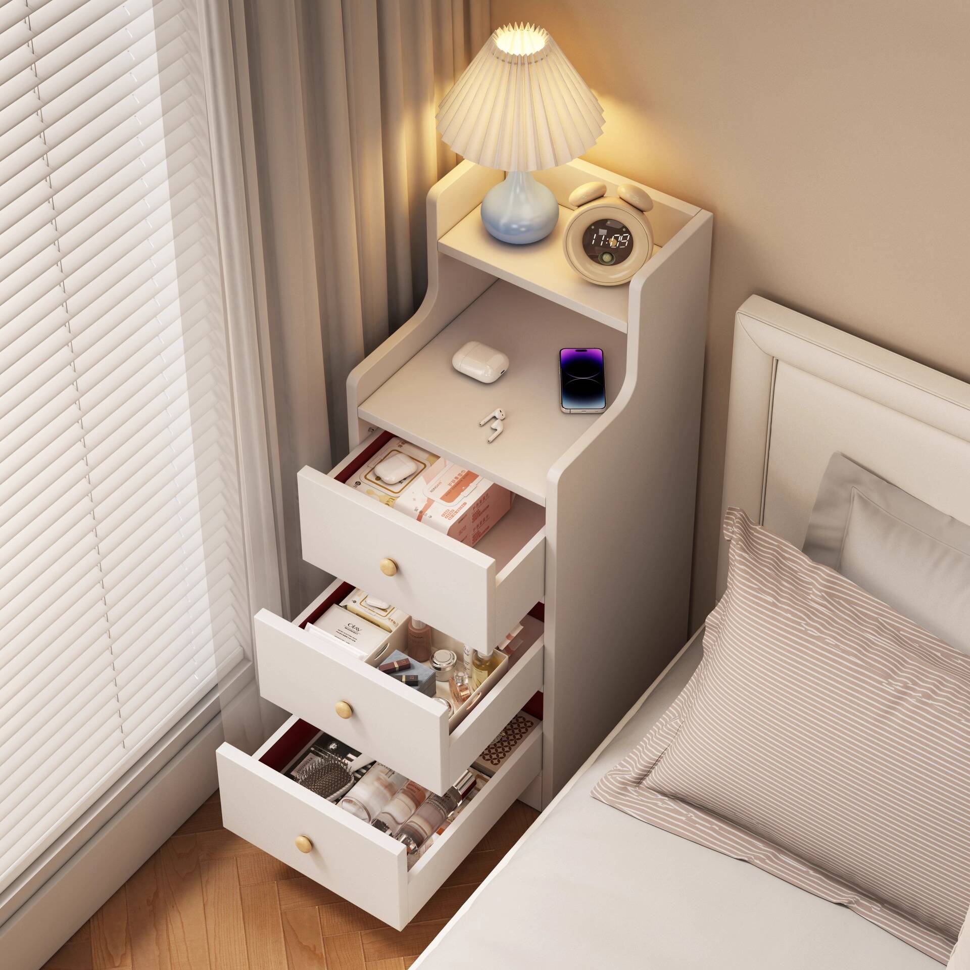 Art Deco Open Nightstand with Composite Wood Countertop