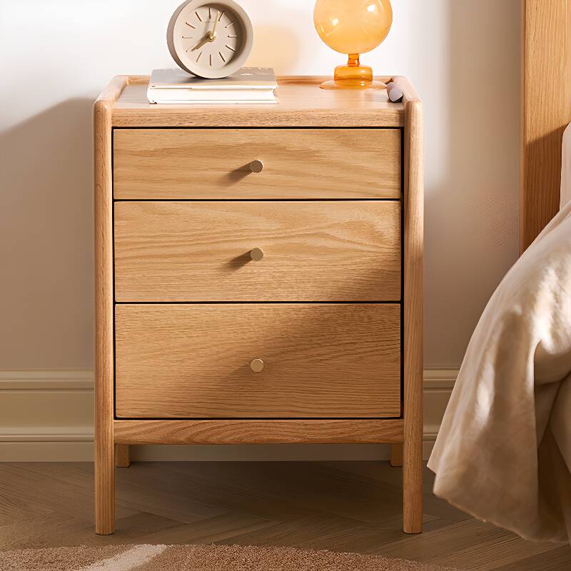 Natural Colour Art Deco 3 Tiers Nightstand With Drawer Storage Featuring Oak Countertop