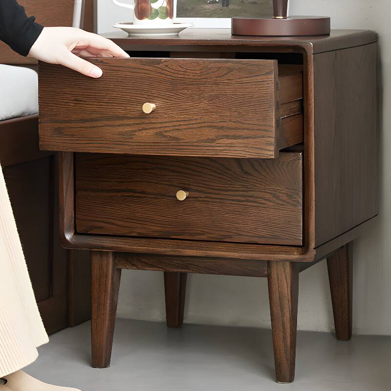 Art Deco 2 Tiers Nightstand With Drawer Storage and Oak Countertop