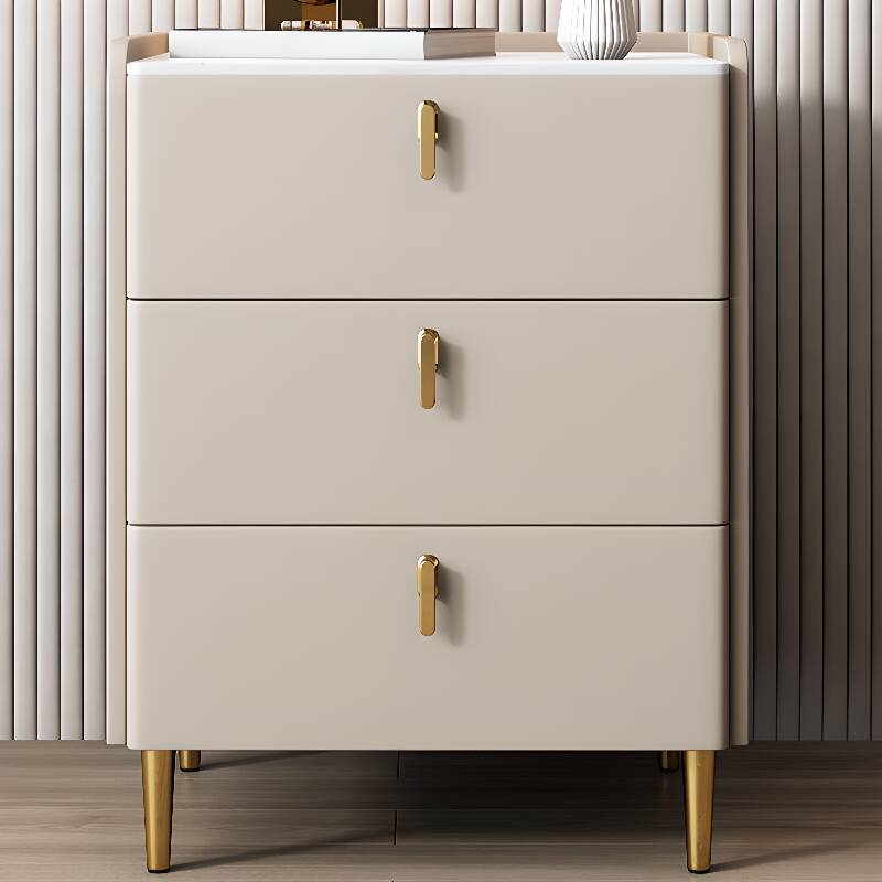 Art Deco 3 Tiers Nightstand With Drawer Storage with Stone Countertop