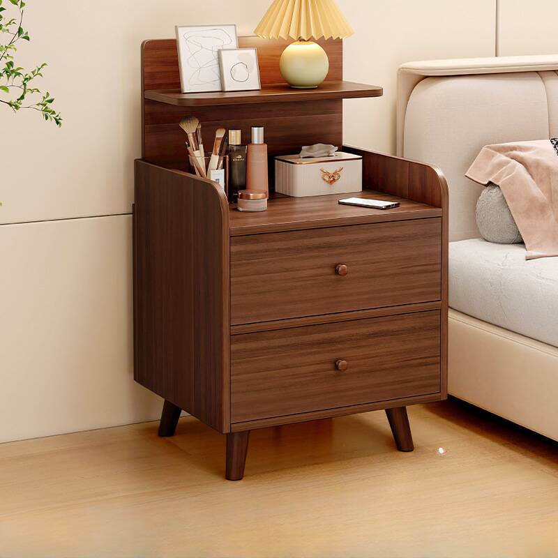 Art Deco Open Nightstand with 2 Shelves and Burl Wood Countertop