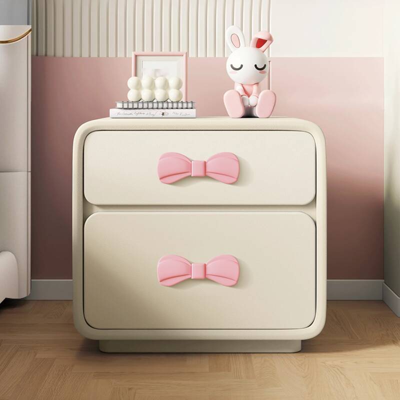 Art Deco Nightstand With Drawer Storage Featuring 2 Drawers and Leatherette Countertop