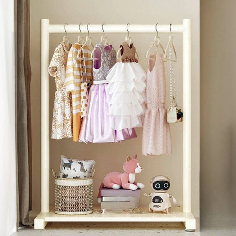 White Trendy Free Standing Coat Tree with Iron Frame and Visible Storage