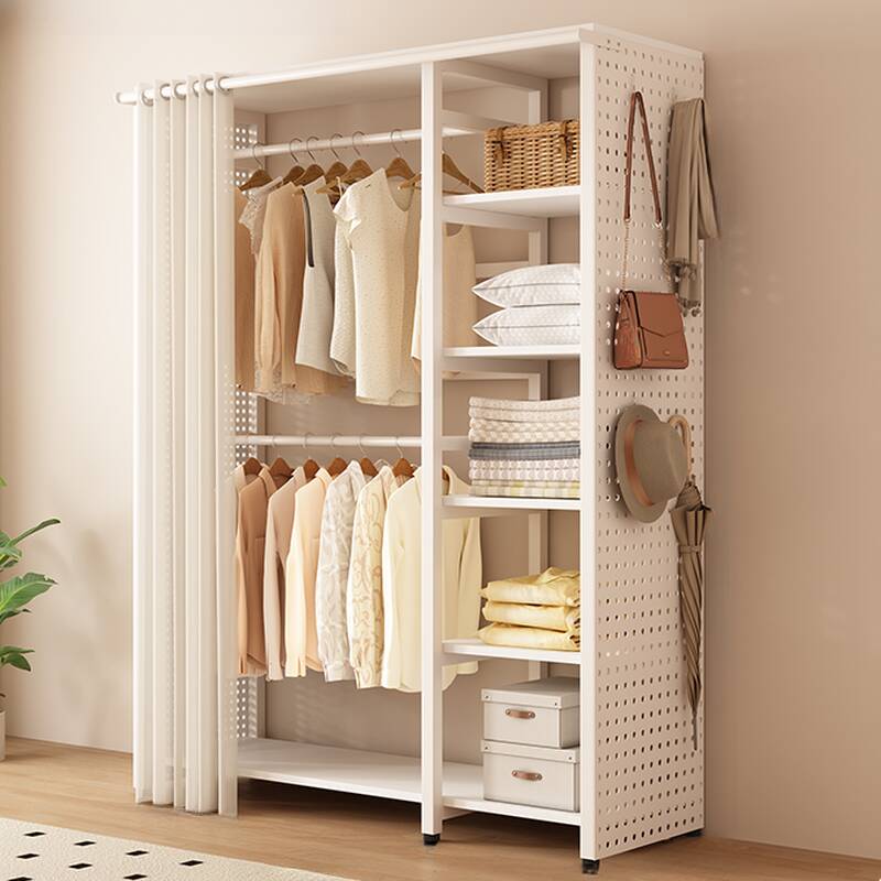 White Modish Free Standing Hall Rack with Container Storage, Alloy Hook, and Shoe Rack