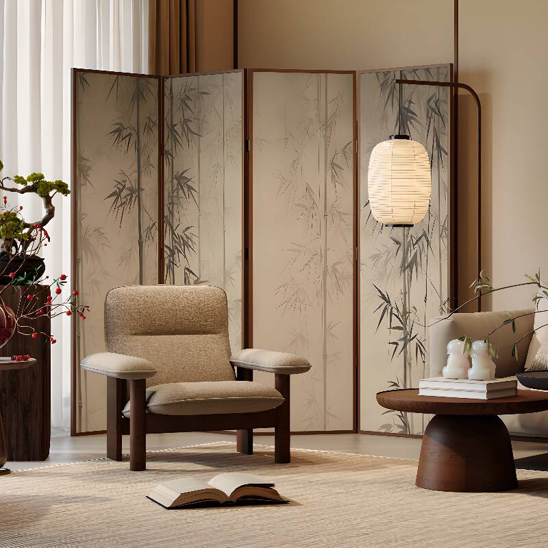 Auburn Room Divider for Indoor Use with Opaque Light Filtration, Foldable Pine Wood Frame, and Double Sided Print