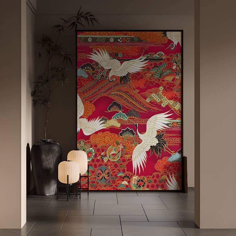 Room Divider in Vermilion for Indoor Use with Opaque Light Filtration, Single Panel Pine Wood Frame, and Double Sided Print