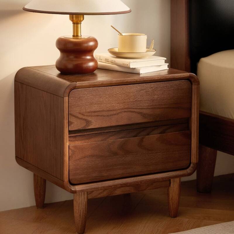 Organic Modern 2 Tiers Nightstand With Drawer Organization and Oak Countertop