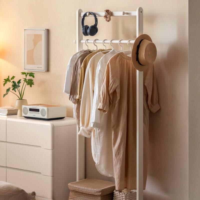 Contemporary Free Standing Coat Rack with 1 Shelf in Birch Wood, Open-air Storage, and Wood Hook