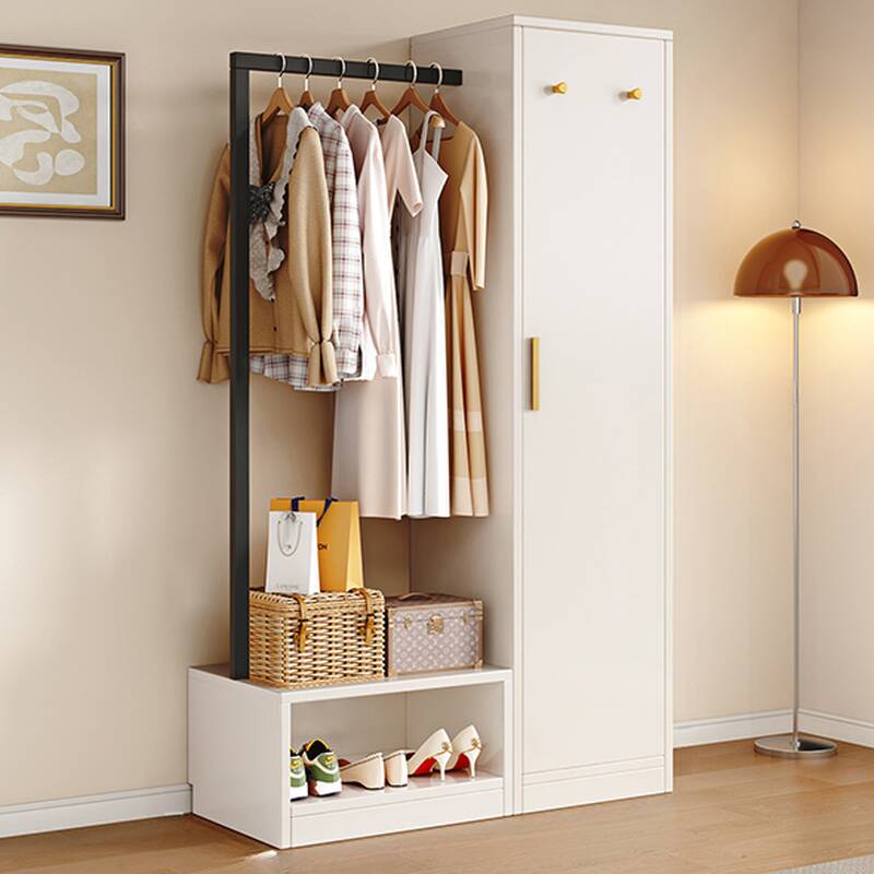 Modish Hall Rack with Back Plate, Cupboard, 6 Shelves, Unenclosed Storage, and Shoe Rack